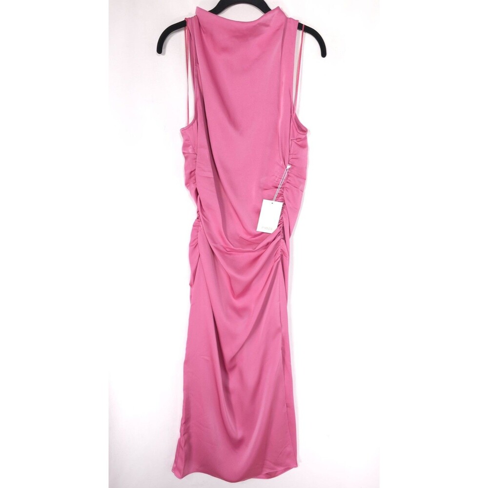 PARKER Women's New Midi Dress 16 The Ayla Ruched Draped Sleeveless Pink Satin‎